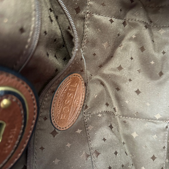 Fossil large leather weekender tote bag dark brown - Picture 11 of 12